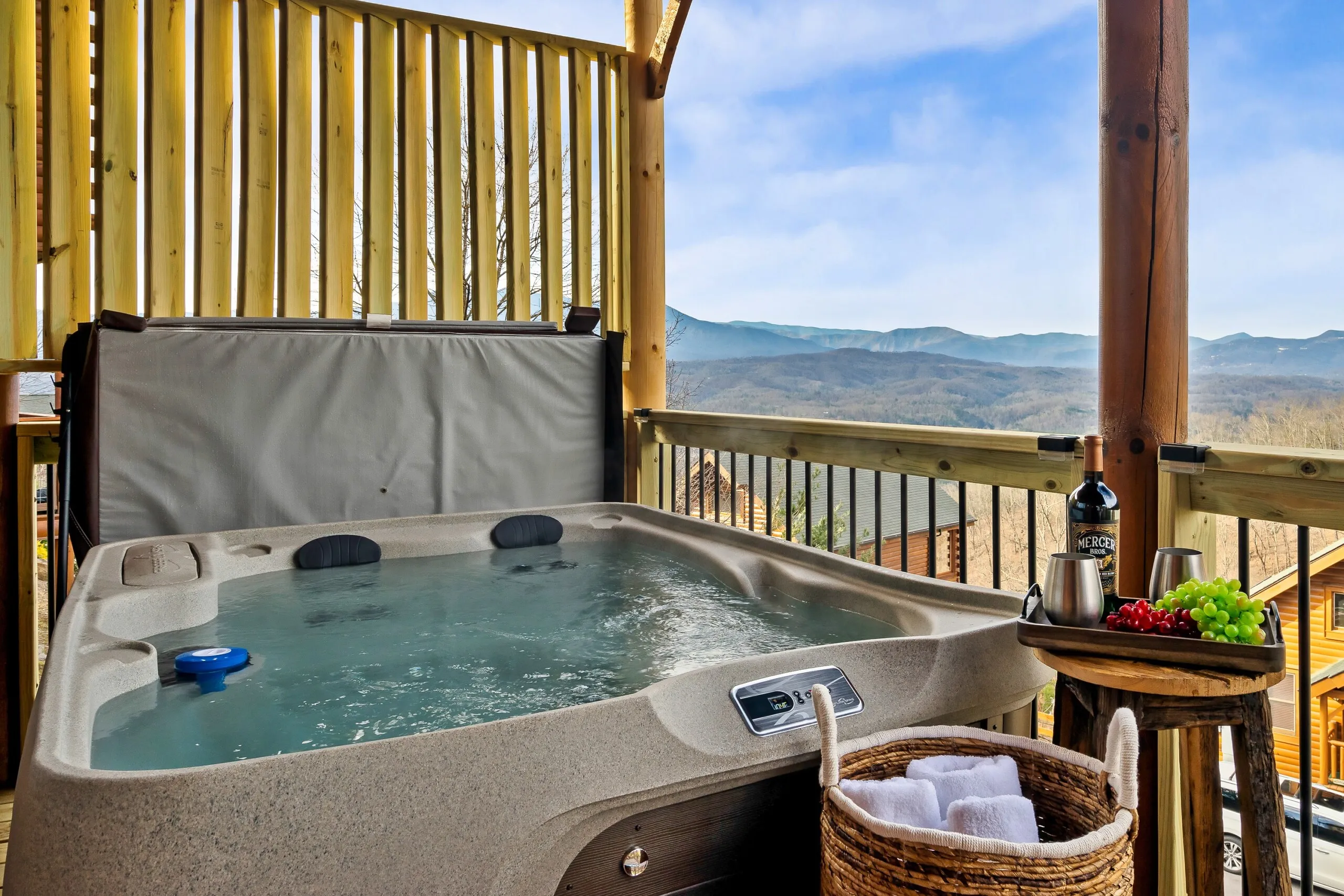 Hot tub with mountain views